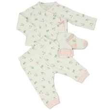 M15989: Baby Girls Waffle Fabric Top, Pant, Headband & Socks Outfit (0-9 Months)